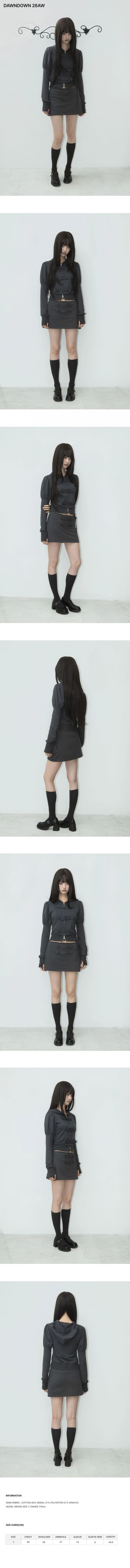 PUFF DOUBLE-BUTTON HOODIE ZIP-UP CHARCOAL