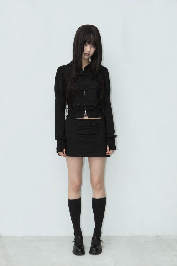 DOUBLE-BUTTON STRAP PANTSKIRT BLACK
