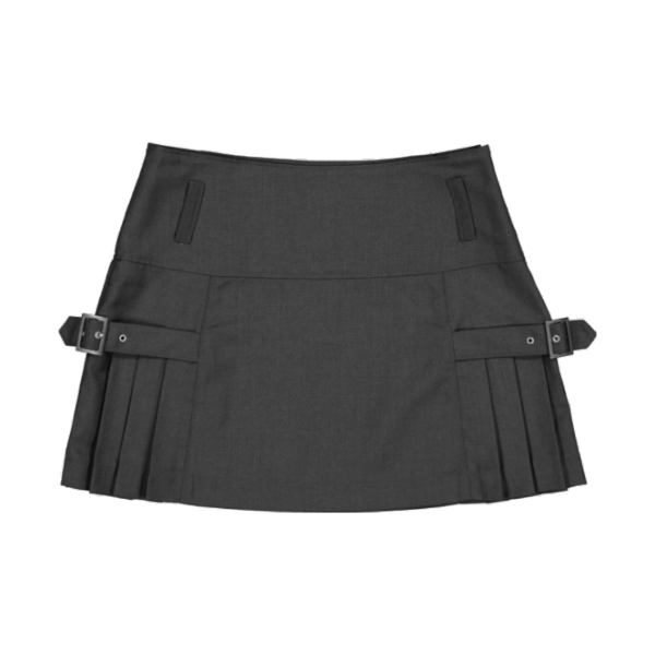 [SIGNATURE] PLEATS BELT SKIRT CHARCOAL
