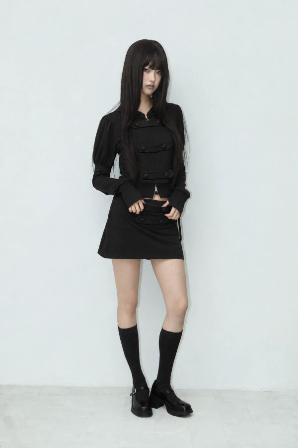 DOUBLE-BUTTON STRAP PANTSKIRT BLACK