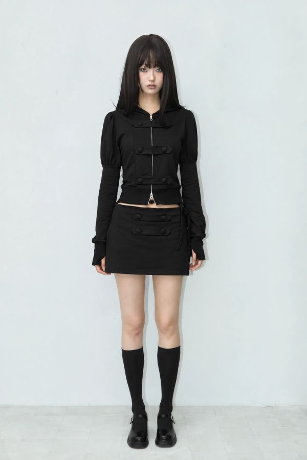 DOUBLE-BUTTON STRAP PANTSKIRT BLACK