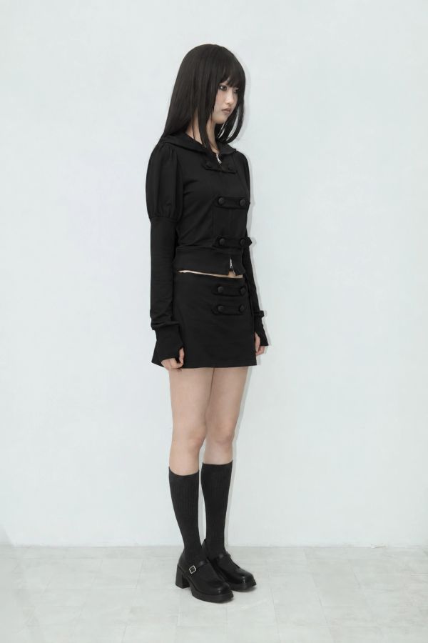 DOUBLE-BUTTON STRAP PANTSKIRT BLACK