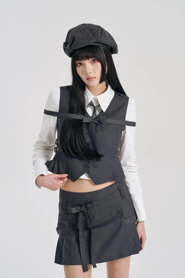 [SIGNATURE] PLEATS BELT SKIRT CHARCOAL