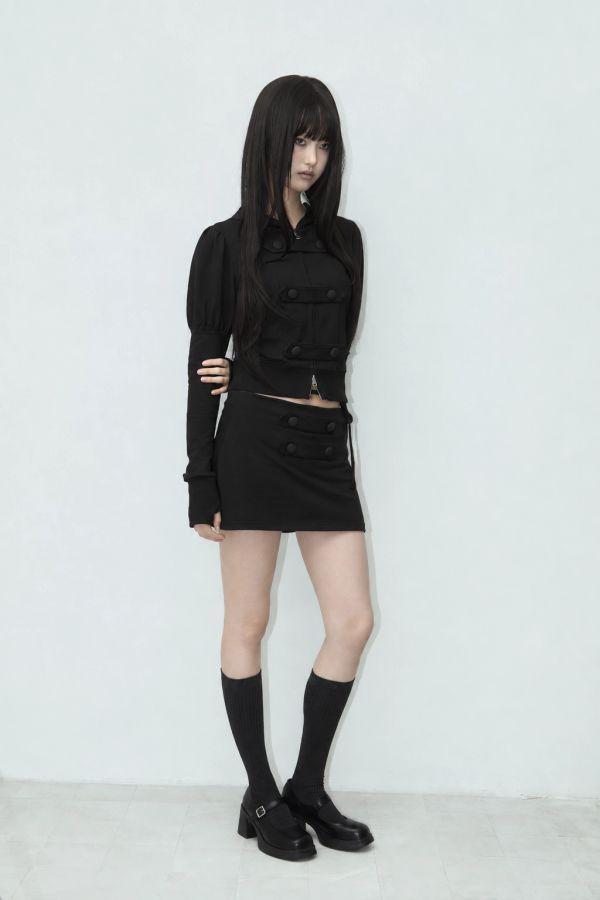 PUFF DOUBLE-BUTTON HOODIE ZIP-UP BLACK
