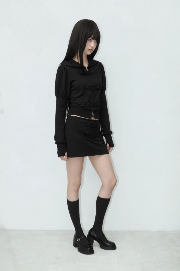 DOUBLE-BUTTON STRAP PANTSKIRT BLACK
