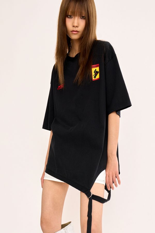 Asymmetric Belt T Shirt - Black