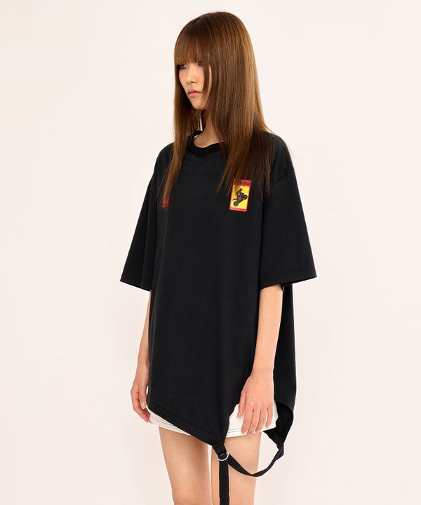 Asymmetric Belt T Shirt - Black