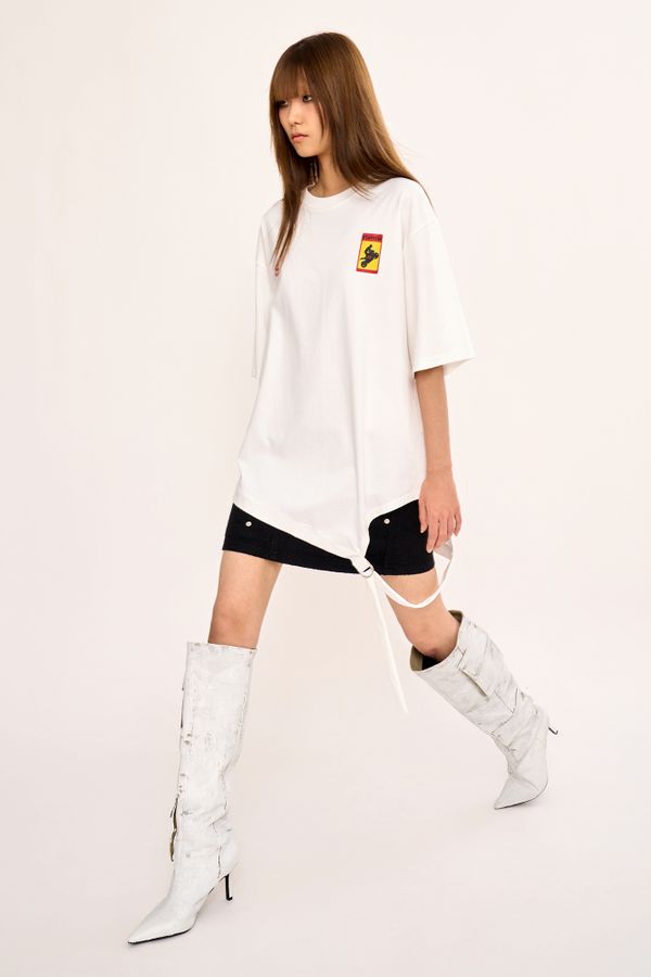 Asymmetric Belt T Shirt - White
