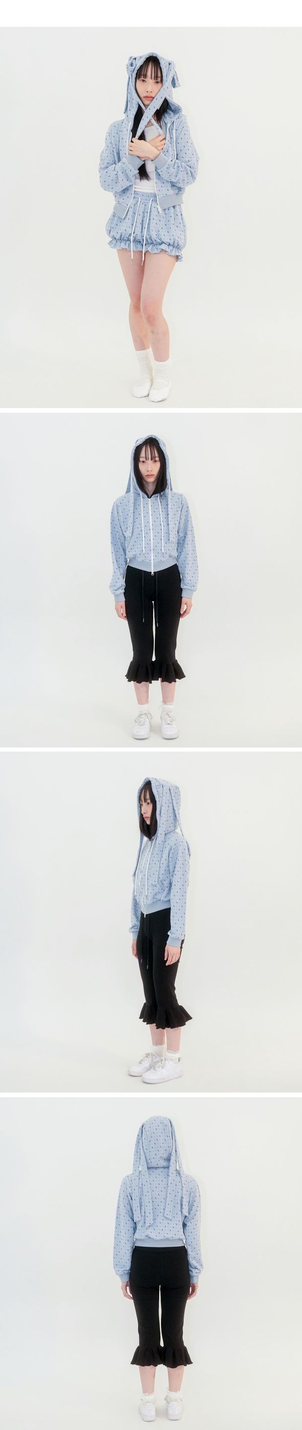 RIBBON HOODED ZIPUP - BLUE